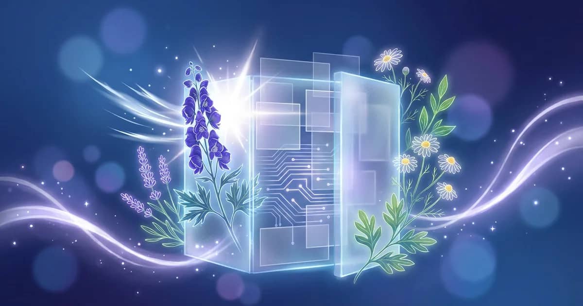 Visualización abstracta y etérea que representa el perfil del remedio Aconitum Napellus