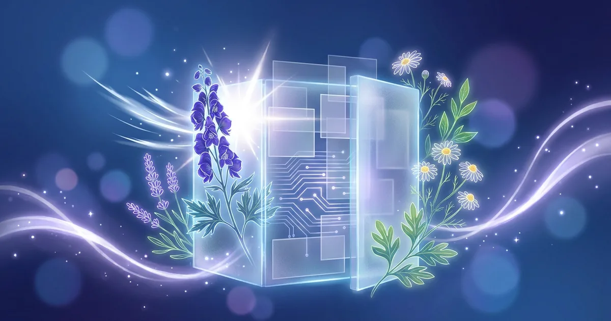 Visualización abstracta y etérea que representa el perfil del remedio Aconitum Napellus